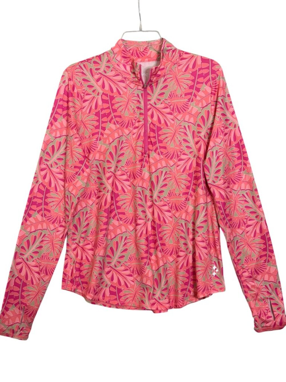 Jofit Magenta & Coral Tropical Palm Leaf Golf Pullover